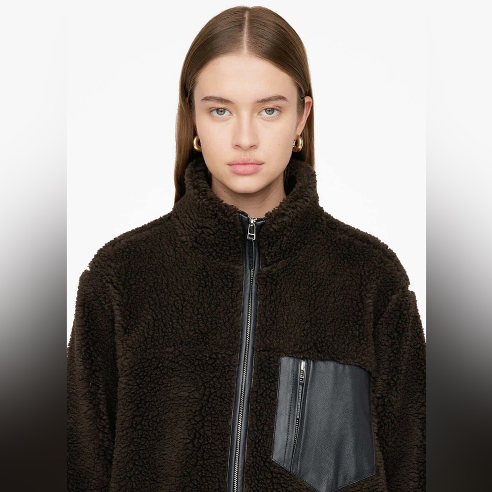 Anine Bing Dark Brown Ryder Teddy Jacket Large $350